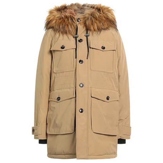 Diesel Beige Hooded Winter Jacket L